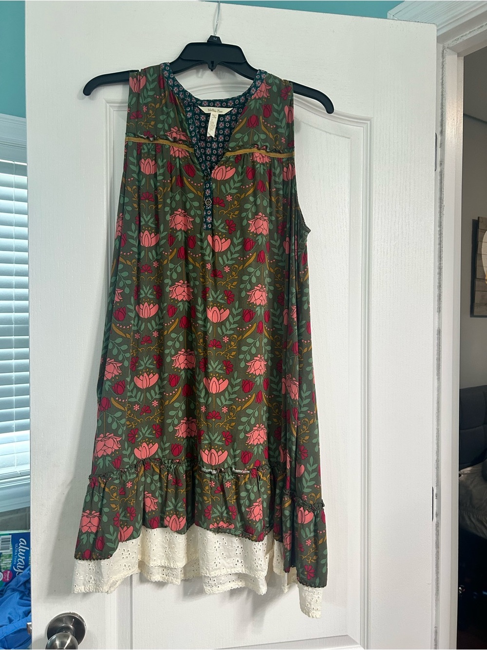 Matilda Jane Olive Green Floral Sleeveless Dress with Pink Blooms